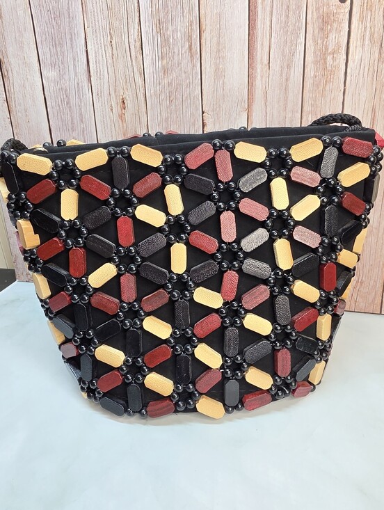 Artisan Handbags - Handmade African Wooden Beaded Crossbody Bag Boho Artisan